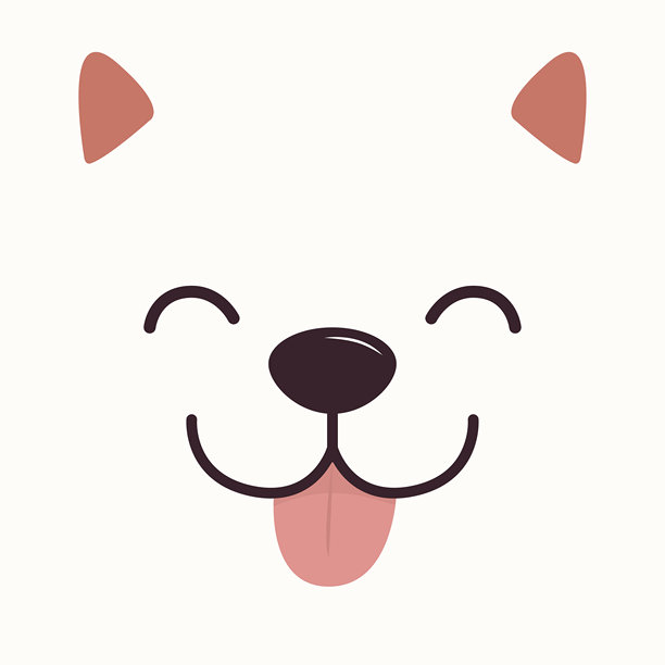 白狗方脸头图标。拉布拉多的品种。可爱可爱有趣的动物。微笑的眼睛，微笑的鼻子。伸出粉红色的舌头。卡通小狗角色。家人的朋友。爱的宠物。平面设计。婴儿的背景。图片下载