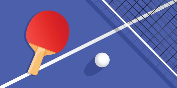 乒乓球图标的平面风格。球拍和球矢量插图上孤立的背景。乒乓球招牌经营理念。图片下载