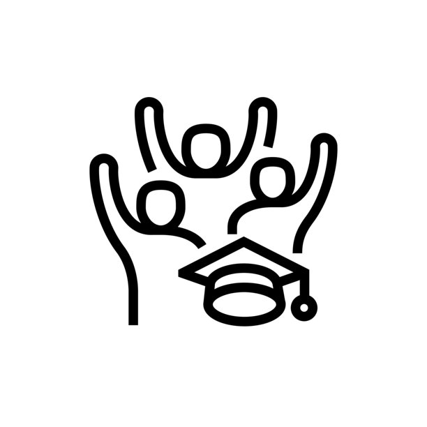 教育社区线图标。庆祝毕业的学生。图片下载