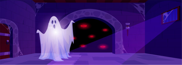 矢量插图与一个令人毛骨悚然的地牢内部鬼和怪物与红眼睛图片下载