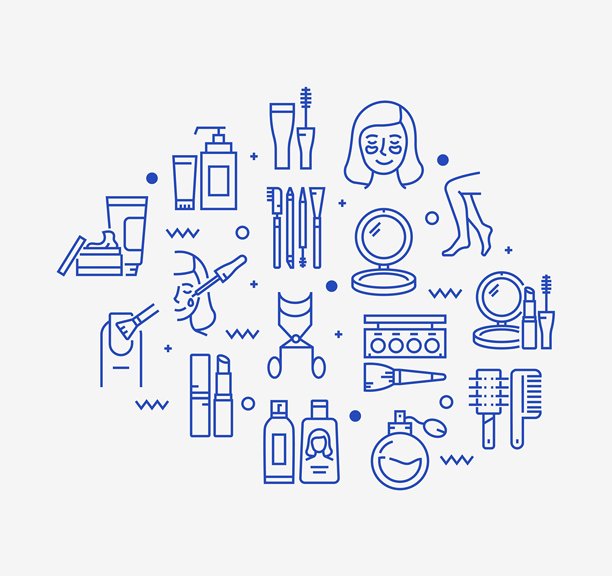 美容和化妆品线图标-插图。设计是可编辑的，颜色可以改变。图片下载