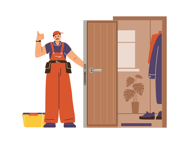 修复专家。矢量漫画的修理工在制服。图片下载