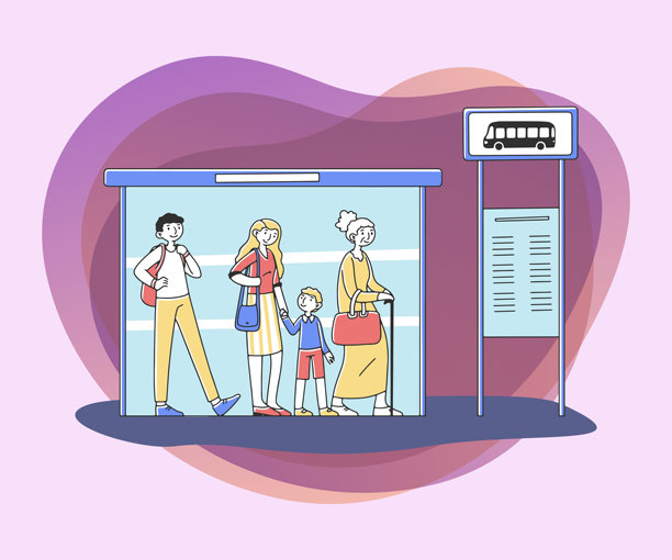 等车和站在车站的乘客图片下载