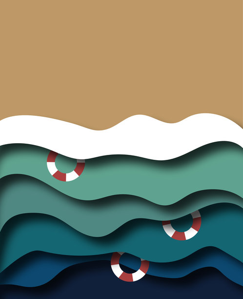 海滩插画剪纸效果图片下载