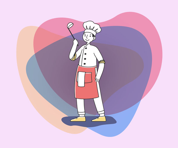 厨师在统一的钢包平面矢量插图图片下载
