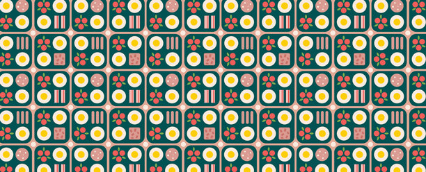 厨房配煎蛋，圣女果，芝麻菜和香肠。图片下载