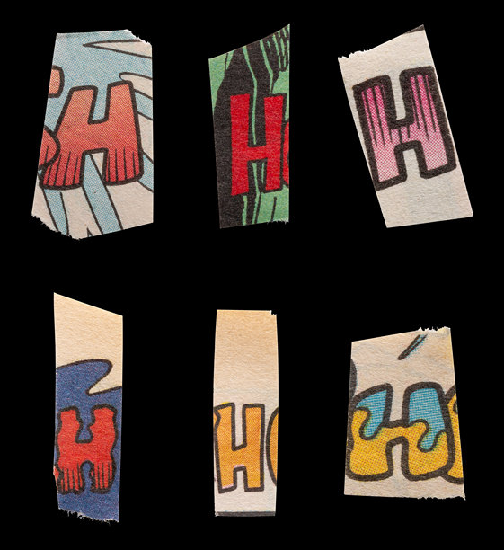 赎金字体类型H从打印输出杂志切割，拼贴元素的平面设计，jpg隔离在黑色背景图片下载