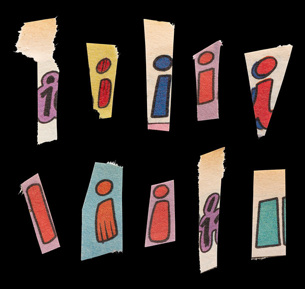 赎金字体类型I从打印输出杂志切割，拼贴元素平面设计，jpg隔离在黑色背景图片下载