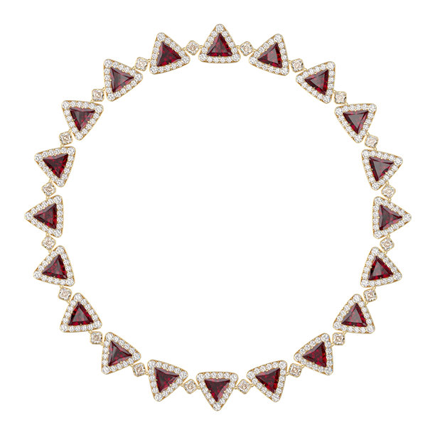 奢华的钻石和红宝石项链在白色孤立的背景上切割的万亿。3 d渲染。图片下载