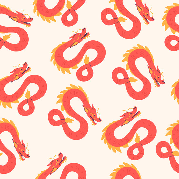 中国新年无缝图案与龙平面风格图片下载