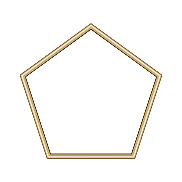 五角大楼金色框架。隔离豪华五边形金色边框。金色五边形框架模型设计元素。矢量插图。图片下载