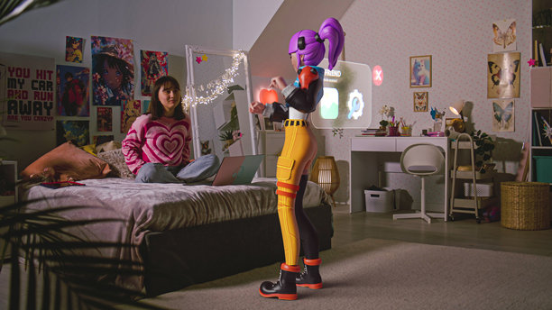 十几岁的女孩在网络空间与3D动画化身聊天图片下载