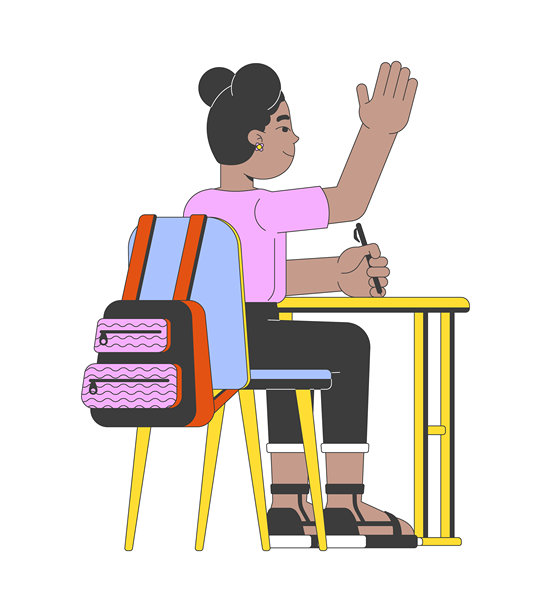 非裔美国女学生举手2D卡通人物图片下载