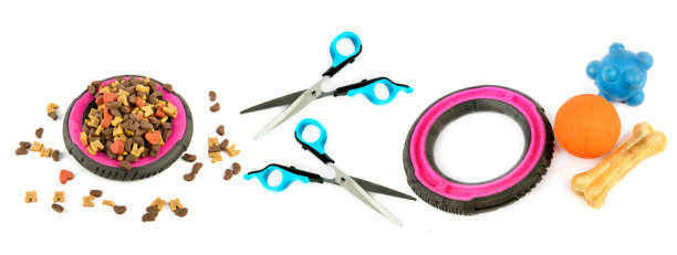 一套狗玩具孤立在白色。拼贴画。宽的照片。图片下载