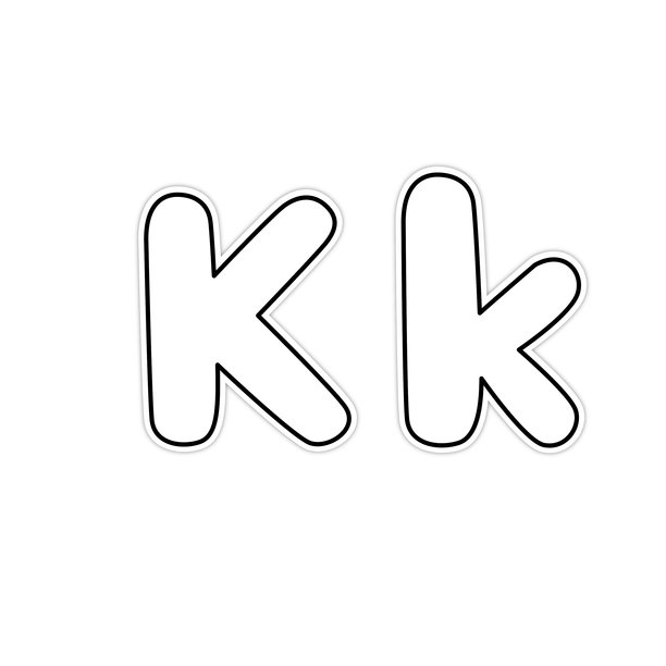 字母k的矢量插图是蓝色的卡通风格字体黑白绘图，让孩子们根据图片学习颜色。图片下载