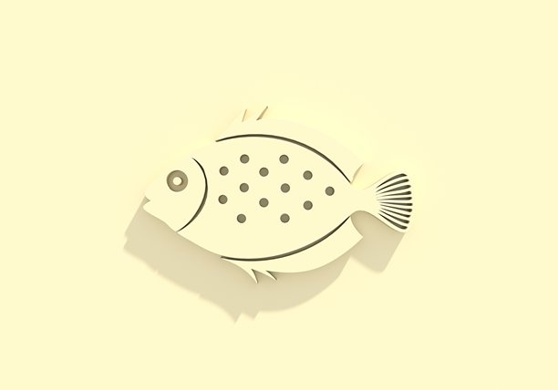 大比目鱼或比目鱼图标。海鲜店会徽、招牌。餐厅菜单，鱼市，横幅，海报设计模板。新鲜的海鲜。钓鱼奖杯。三维渲染图片下载