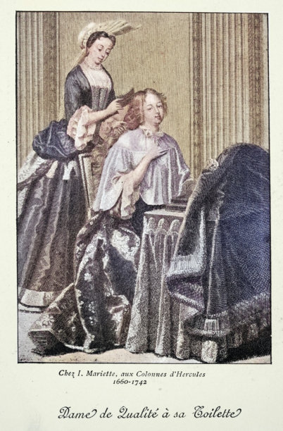 理发的历史，女人的质量，她的头发，理发师，梳理，巴黎，法国，复古插图，18世纪图片下载