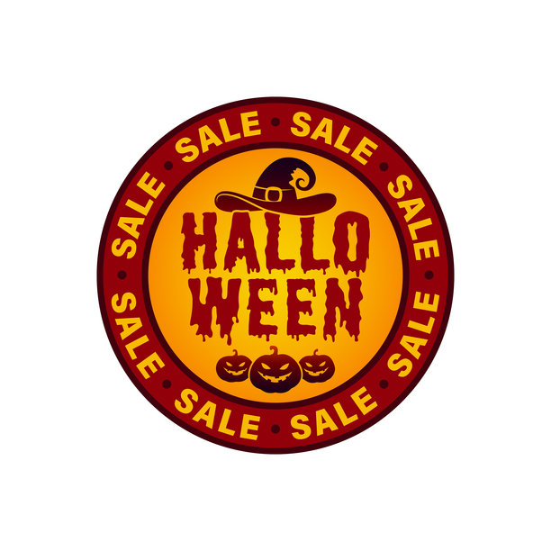 万圣节销售圆徽章，徽章，标签，邮票，印记，贴纸与女巫帽子，南瓜和万圣节销售文字图片下载