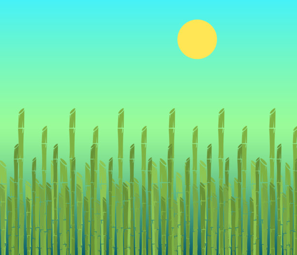 黄色阳光下生长的绿色竹林极简插画图片下载