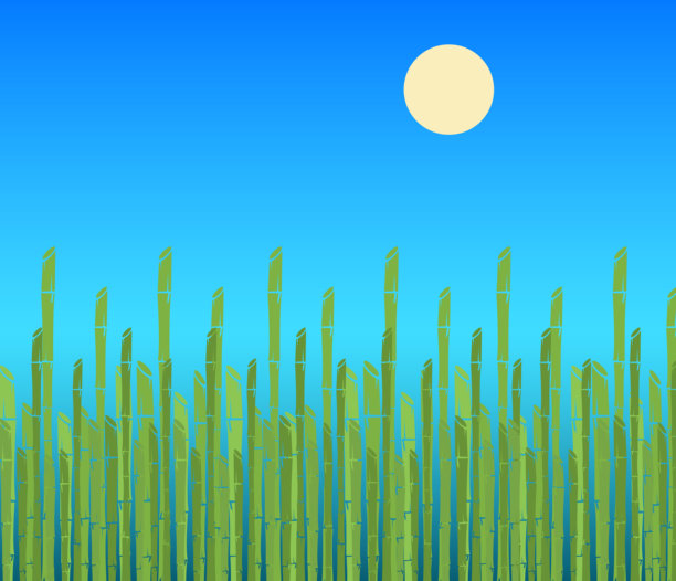 黄色阳光下生长的绿色竹林极简插画图片下载