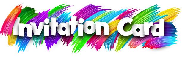 邀请卡纸字标志与彩色光谱油漆刷笔画在白色。图片下载