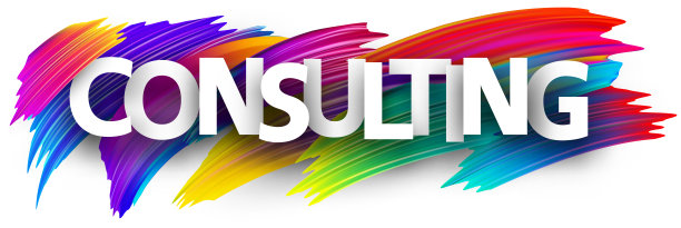 咨询纸字标志与彩色光谱油漆刷笔画在白色。图片下载