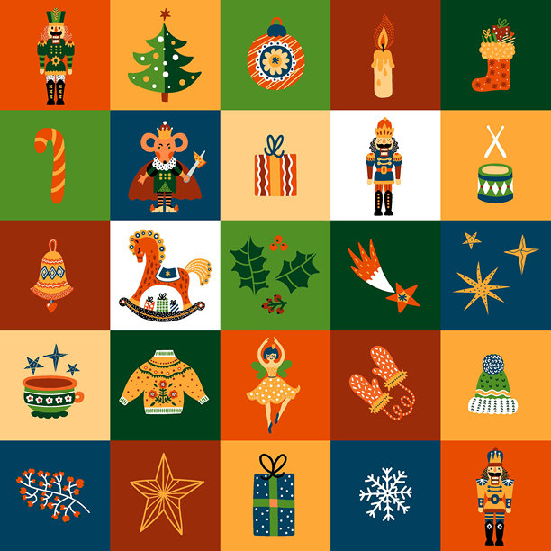 可爱的圣诞矢量无缝胡桃夹子图案。图片下载