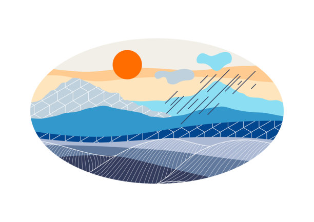 有山脉和丘陵的景观。自然场景插图。图片下载