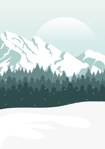 白雪全景，极简主义的墙壁装饰。冬日圣诞贺卡景观插画。森林降雪图片下载