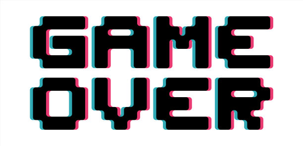 游戏结束消息与故障噪音复古效果矢量屏幕图片下载