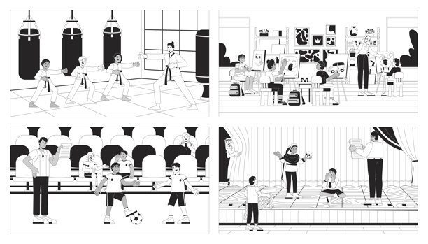 班级中学生黑白线插图集图片下载