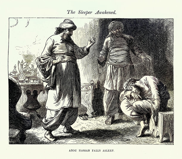 《关于哈桑入睡》，《一千零一夜》，《一千零一夜》，中东民间故事，达尔齐尔兄弟。沉睡者觉醒图片下载