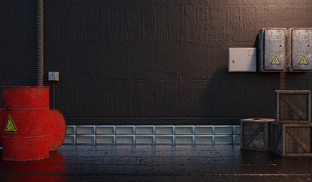 工业厂房内有金属储罐、机械和大型车间。背景3D插图图片下载