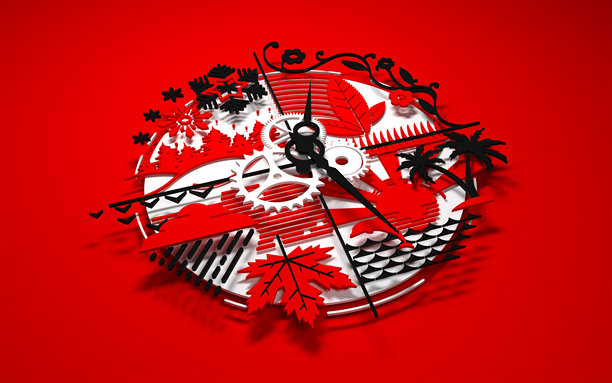 圈生活壁纸。四季轮回的象征。春天，夏天，秋天，冬天。生命时钟的指针。3 d渲染。图片下载