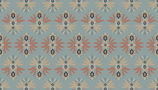 伊卡特部落印第安人无缝图案。民族阿兹特克织物地毯曼陀罗装饰本土波西米亚纹样纺织品。几何非裔美国东方传统矢量插图。刺绣的风格。图片下载