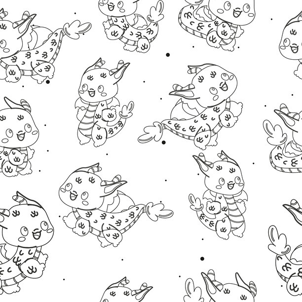 黑白无缝图案，勾勒出中国新年汉字龙图片下载