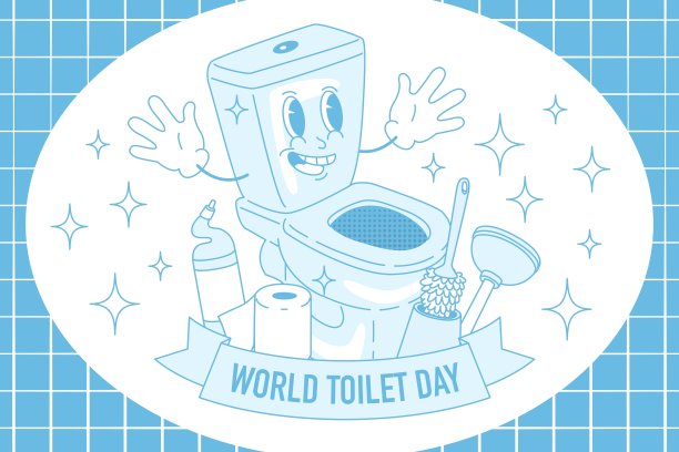 世界厕所日海报。11月19日庆祝。卫生用品和卫生用品。身体的自然需要。矢量插图在卡通groovy风格。图片下载