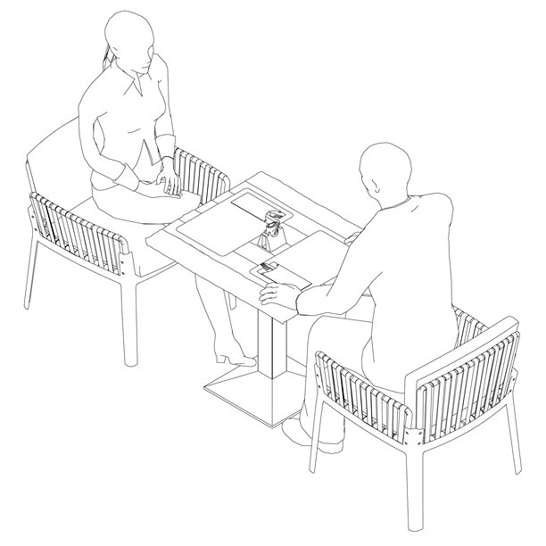 工作面试：男人女人桌前相对而坐线稿。2.5D矢量图3D。图片下载