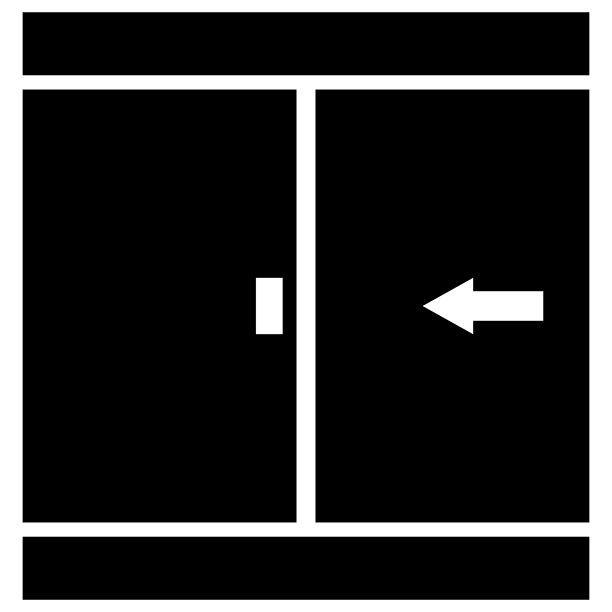 滑动门图标。滑动打开门箭头标志。滑动门打开左侧滑动出口路径标志符号。平的风格。图片下载