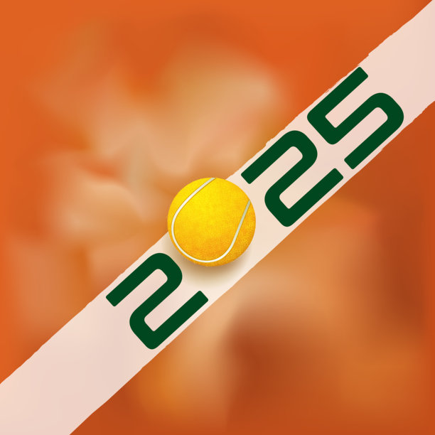 以网球为主题的2025年贺卡，展示了一个球击打红土场上的白线。图片下载