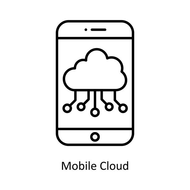 移动云矢量轮廓图标设计说明。白色背景保险符号EPS 10文件图片下载