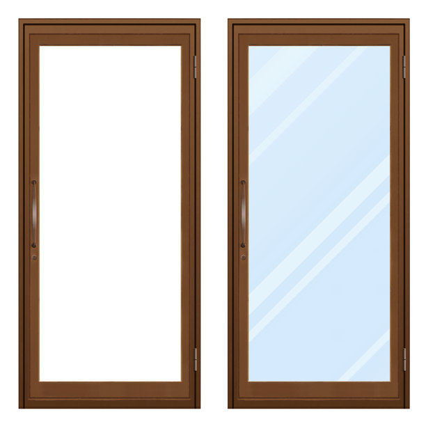 一组2个棕色玻璃门。商店的门。图片下载