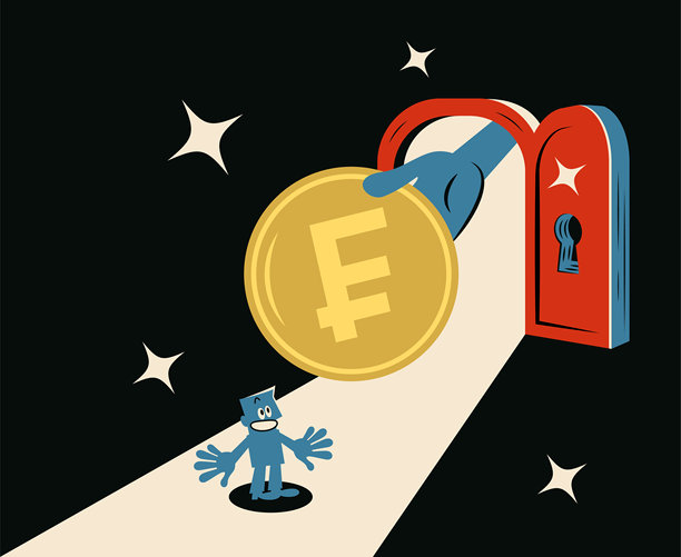 一只巨手打开大门，给予商人巨大财富，指引走向繁荣图片下载