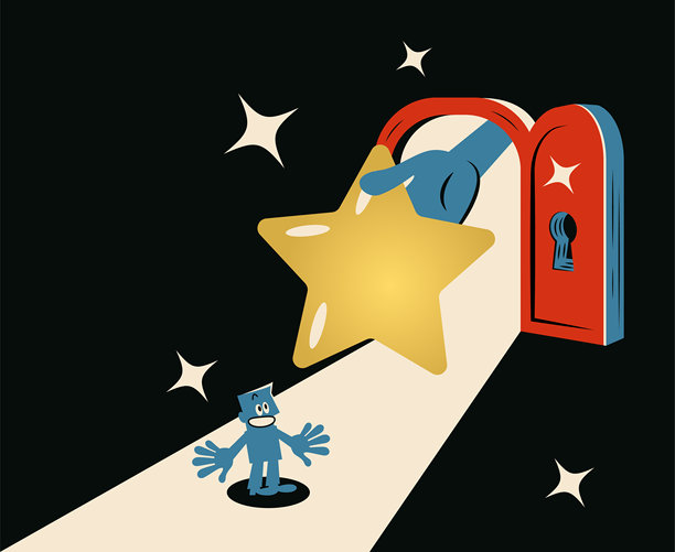 一只巨大的手打开了门，给了商人一颗巨大的金星，照亮了前面的路图片下载