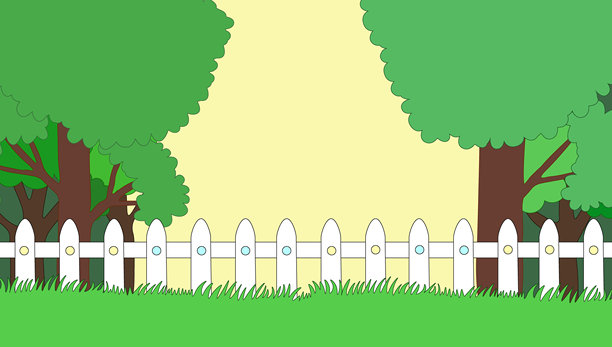 院子里有白色的篱笆和绿色的草坪树木图片下载