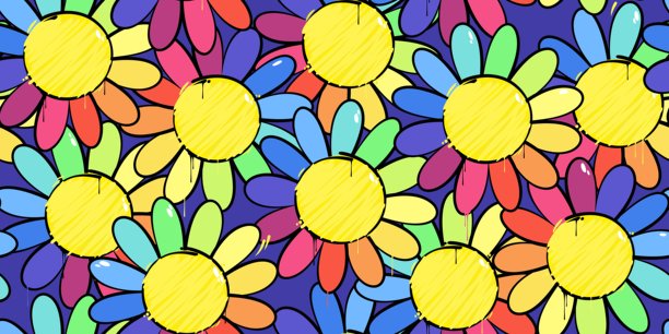 时尚的现代彩色简单抽象涂鸦风格的花朵无缝背景模板图片下载