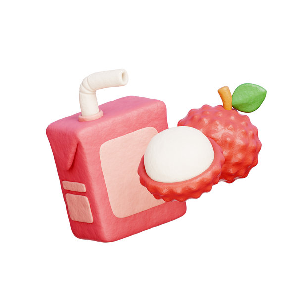 荔枝果汁盒，新鲜水果和浆果，3D渲染。图片下载