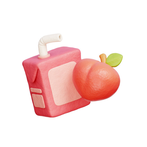 桃汁盒，新鲜水果和浆果，3D渲染。图片下载