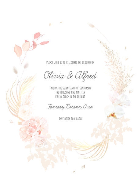 花和干植物矢量设计框架。婚礼水彩花。白玉兰，灰粉玫瑰图片下载