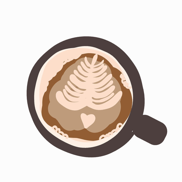 拉花艺术俯视图。一杯加牛奶的咖啡。矢量插图，平面设计。图片下载